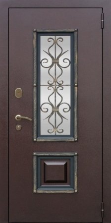 Дверь с ковкой металлическая Венеция - Антик Медь/Белый Дуб